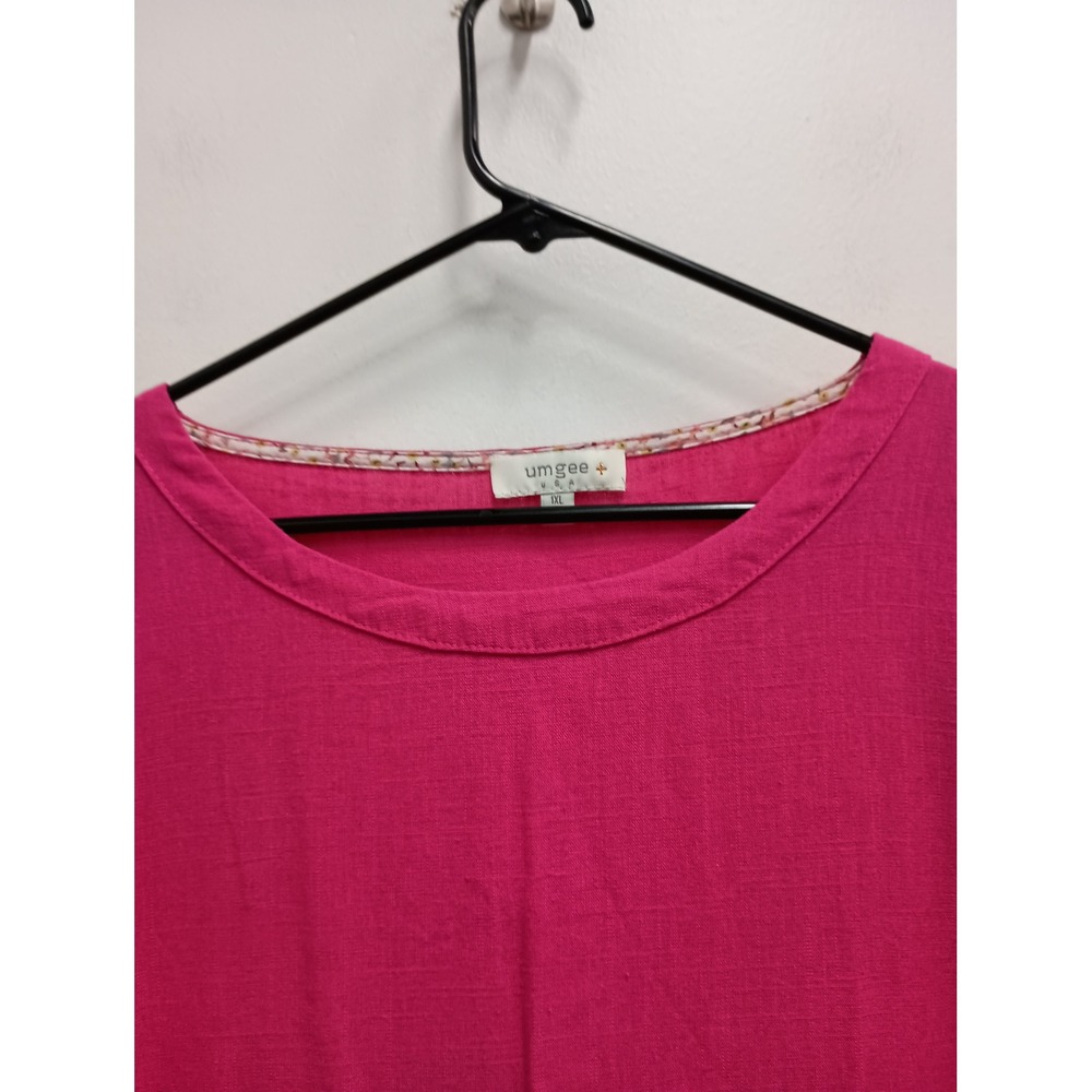 Umgee Tunic Top Womens 1XL Pink Short Sleeve Boho Linen Blend Frayed Hem - Picture 2 of 11